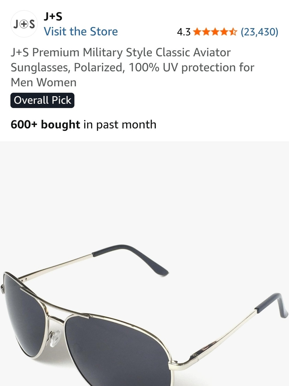 Aviator Polarized Sunglasses - Silver Frame, Black Lenses